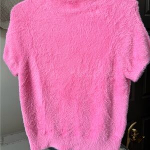 Anthropologie Pink Fuzzy Short-Sleeve Sweater